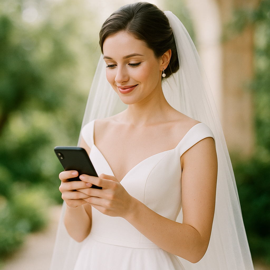 Split screen showing different social media platforms with wedding content